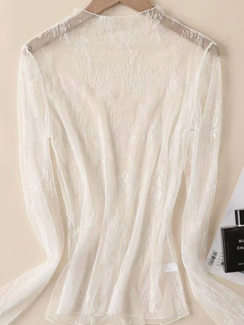 Plus Sheer Lace Long Sleeve Top in Ivory